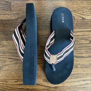 J Crew Casual Wedge Flip Flop Sandal Black Pink White Brown EUC size 10